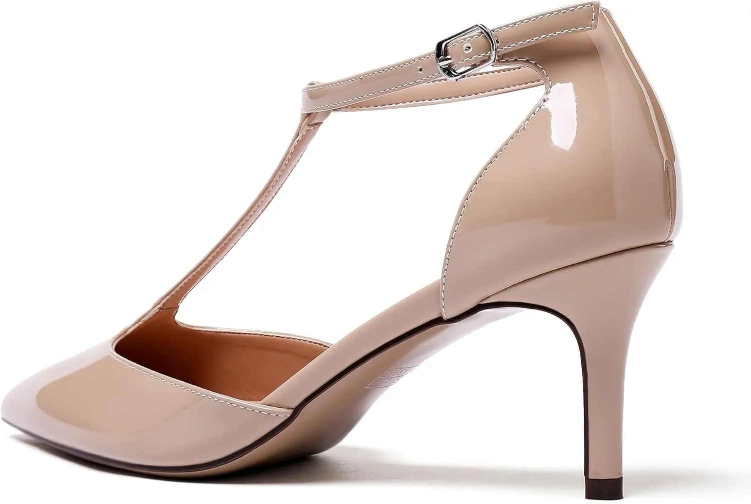 Eldof Womens Kitten Heel Pumps T-Strap Ankle Buckle Pumps2.6 Pointed Toe Classic Office Dress Heels