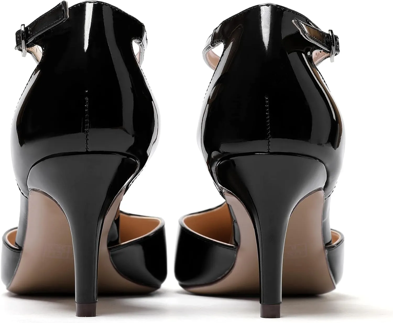Eldof Womens Kitten Heel Pumps T-Strap Ankle Buckle Pumps2.6 Pointed Toe Classic Office Dress Heels