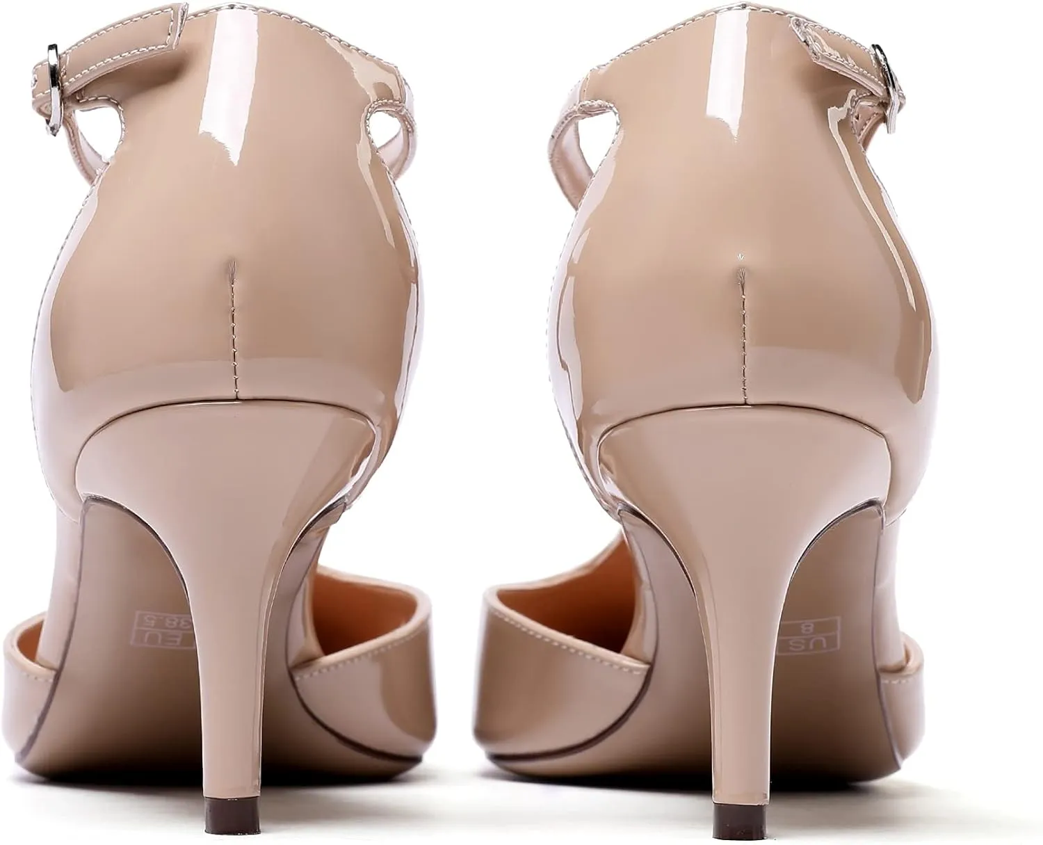 Eldof Womens Kitten Heel Pumps T-Strap Ankle Buckle Pumps2.6 Pointed Toe Classic Office Dress Heels