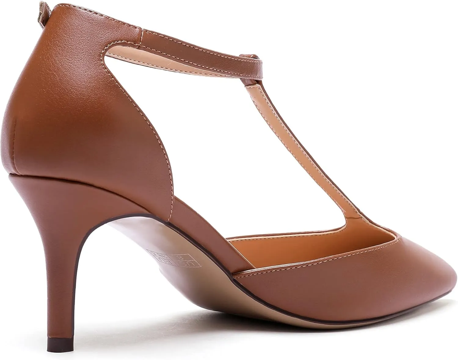Eldof Womens Kitten Heel Pumps T-Strap Ankle Buckle Pumps2.6 Pointed Toe Classic Office Dress Heels