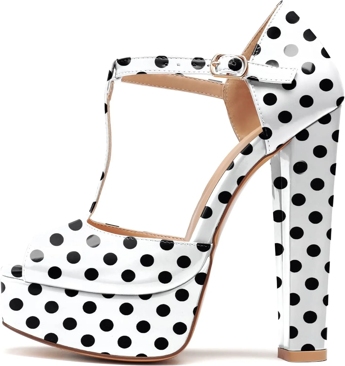 Eldof Women's Platform Chunky High Heels Ankle T Strap Square Peep Toe Sandals Party Dress Casual Shoes 6 Inches