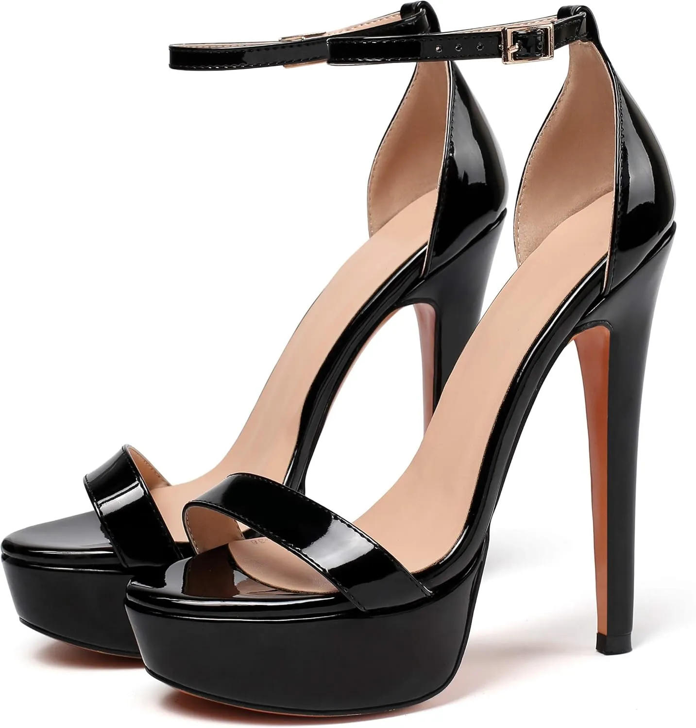 Eldof Women's Platform Sandals Ankle Strap 15cm Single Band Stiletto Sexy High Heel Sandals for Party Wedding Dress