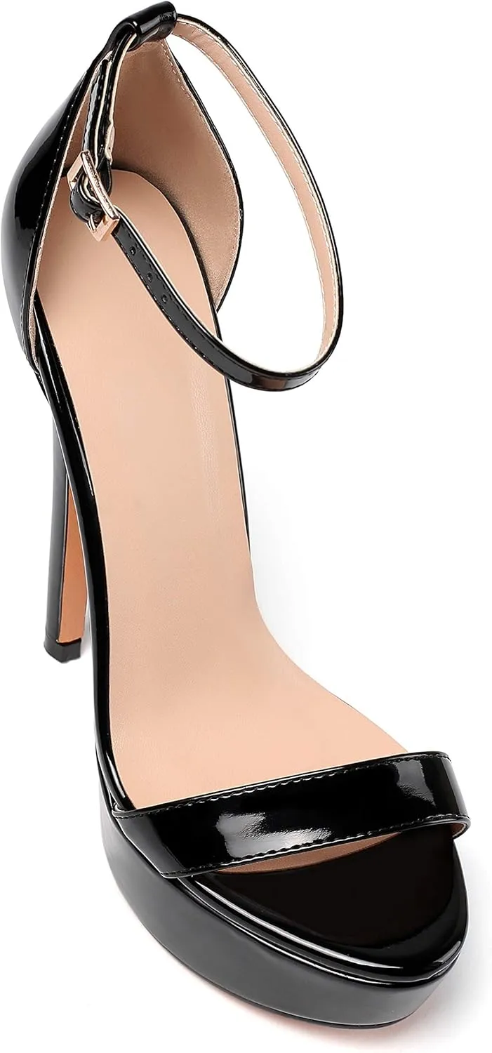 Eldof Women's Platform Sandals Ankle Strap 15cm Single Band Stiletto Sexy High Heel Sandals for Party Wedding Dress