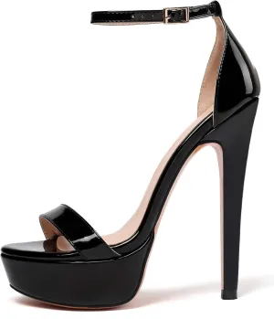 Eldof Women's Platform Sandals Ankle Strap 15cm Single Band Stiletto Sexy High Heel Sandals for Party Wedding Dress