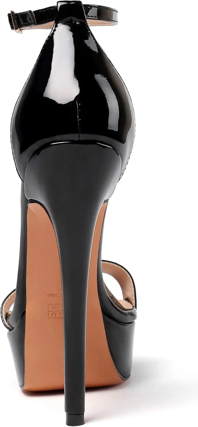 Eldof Women's Platform Sandals Ankle Strap 15cm Single Band Stiletto Sexy High Heel Sandals for Party Wedding Dress