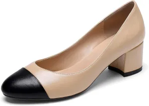 Eldof Women's Round Cap Toe Block Heels Slip On Chunky Low Heel Pumps for Wedding Party Office Classic Dress Shoes 2 Inches