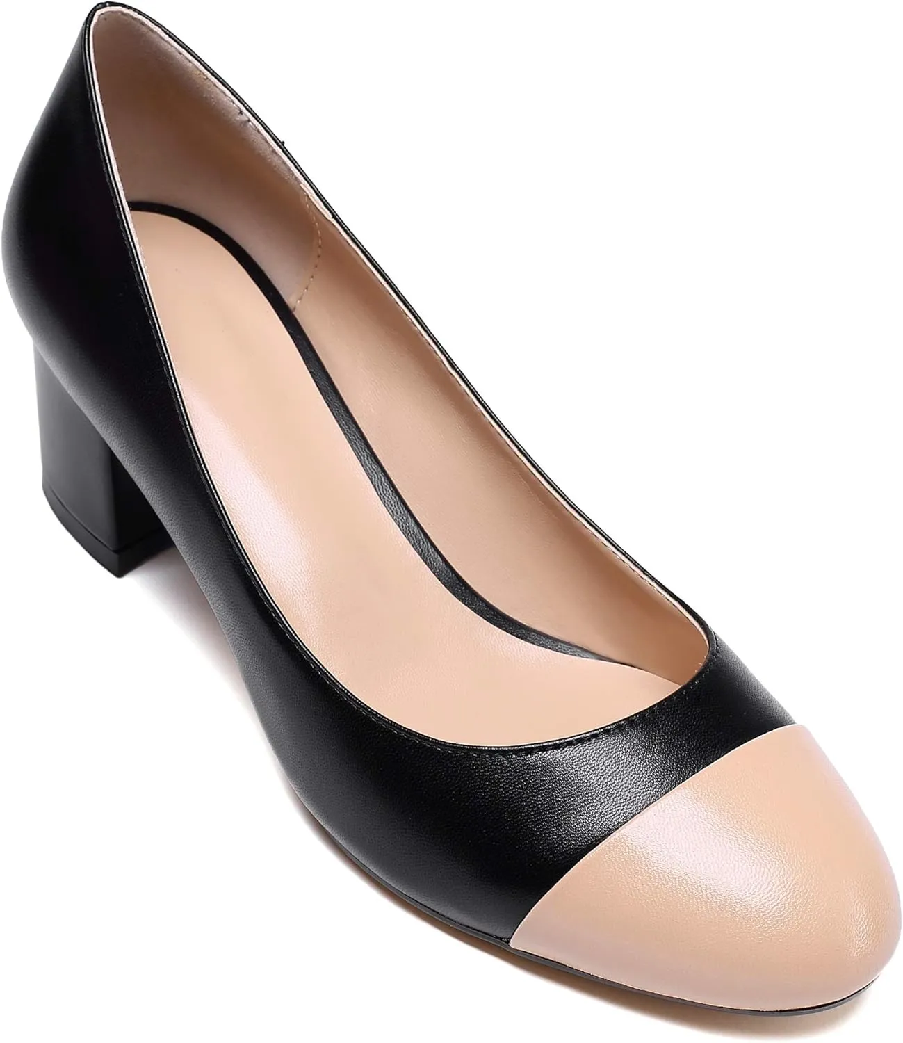 Eldof Women's Round Cap Toe Block Heels Slip On Chunky Low Heel Pumps for Wedding Party Office Classic Dress Shoes 2 Inches