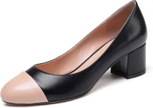 Eldof Women's Round Cap Toe Block Heels Slip On Chunky Low Heel Pumps for Wedding Party Office Classic Dress Shoes 2 Inches