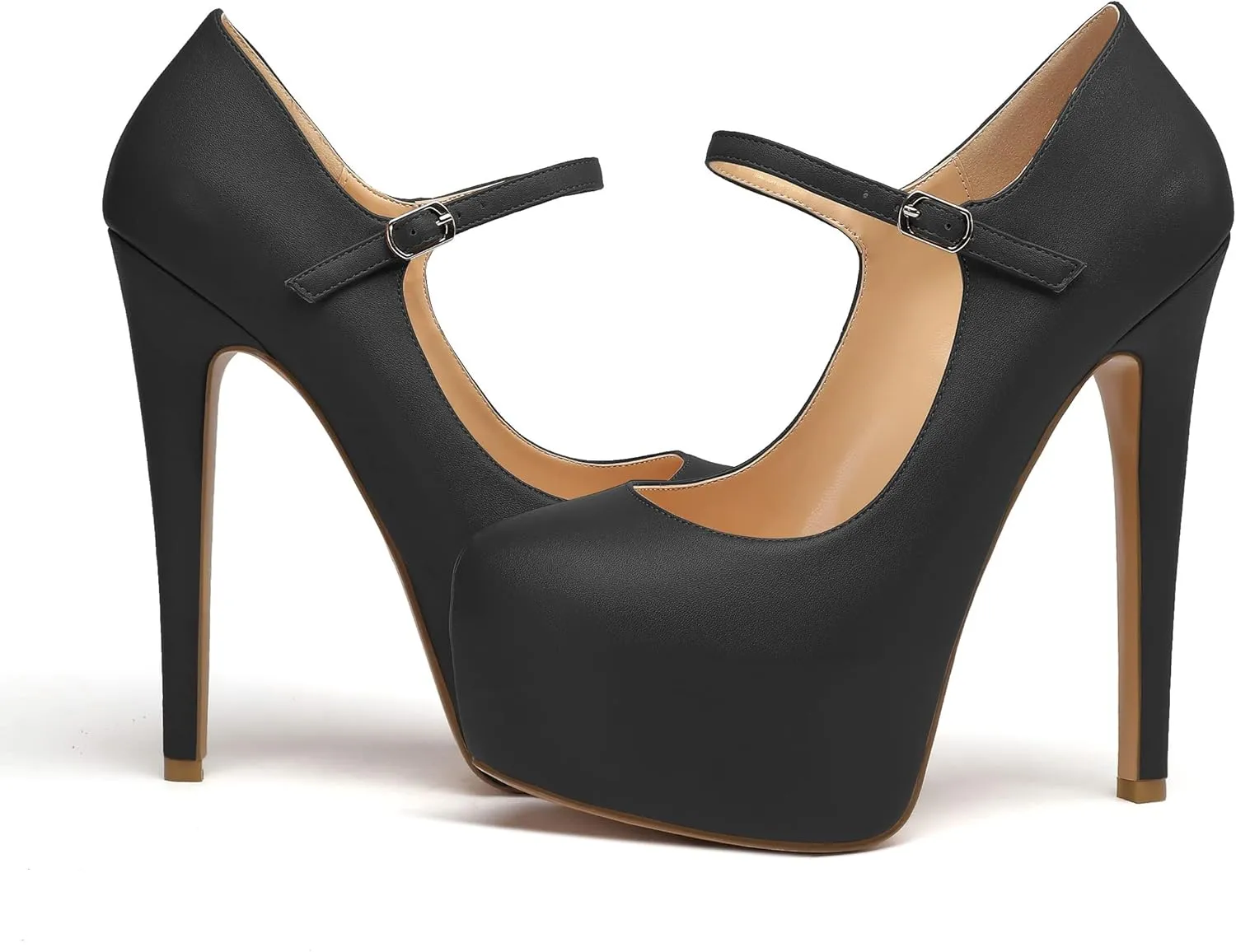 Eldof Women's Stiletto High Heels Platform Mary Jane Pumps Round Closed Toe Ankle Straps Party Dress Shoes 6 Inches