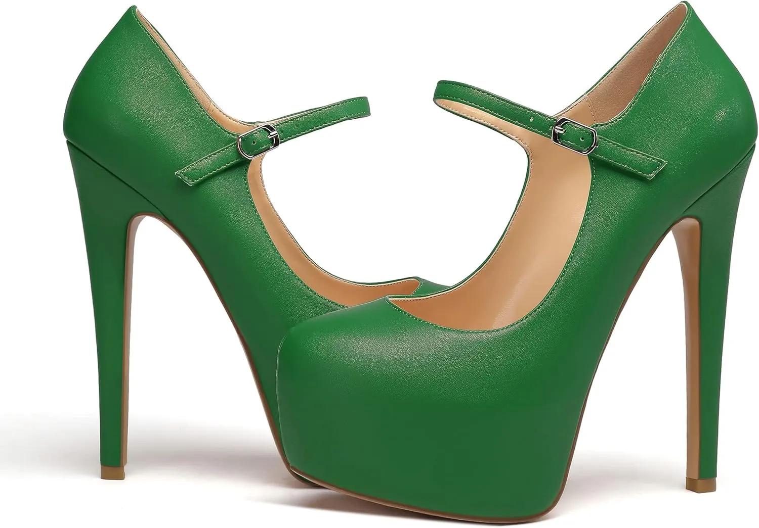 Eldof Women's Stiletto High Heels Platform Mary Jane Pumps Round Closed Toe Ankle Straps Party Dress Shoes 6 Inches
