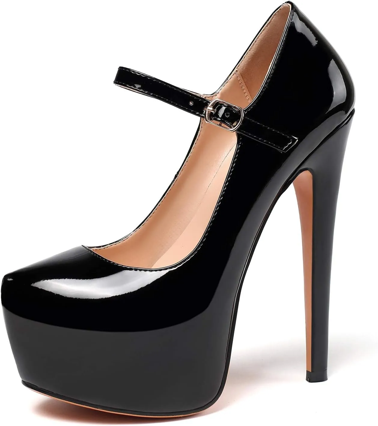 Eldof Women's Stiletto High Heels Platform Mary Jane Pumps Round Closed Toe Ankle Straps Party Dress Shoes 6 Inches
