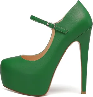 Eldof Women's Stiletto High Heels Platform Mary Jane Pumps Round Closed Toe Ankle Straps Party Dress Shoes 6 Inches