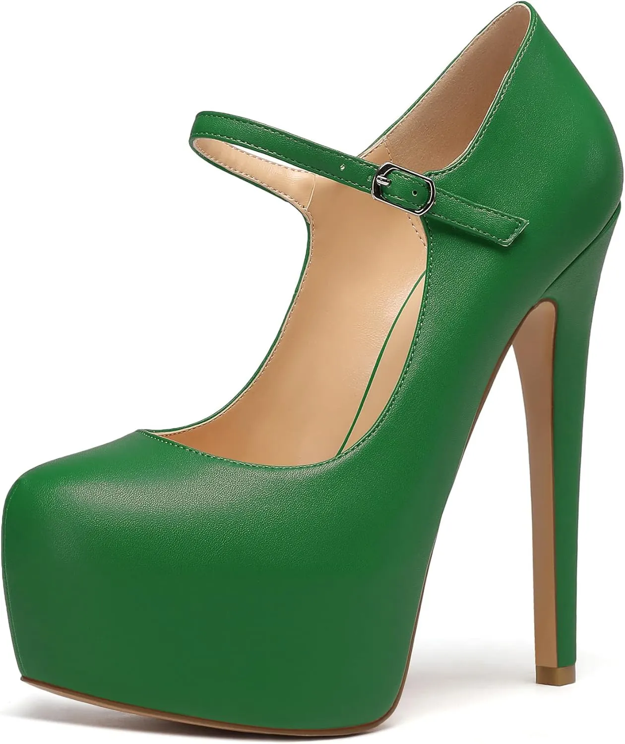 Eldof Women's Stiletto High Heels Platform Mary Jane Pumps Round Closed Toe Ankle Straps Party Dress Shoes 6 Inches