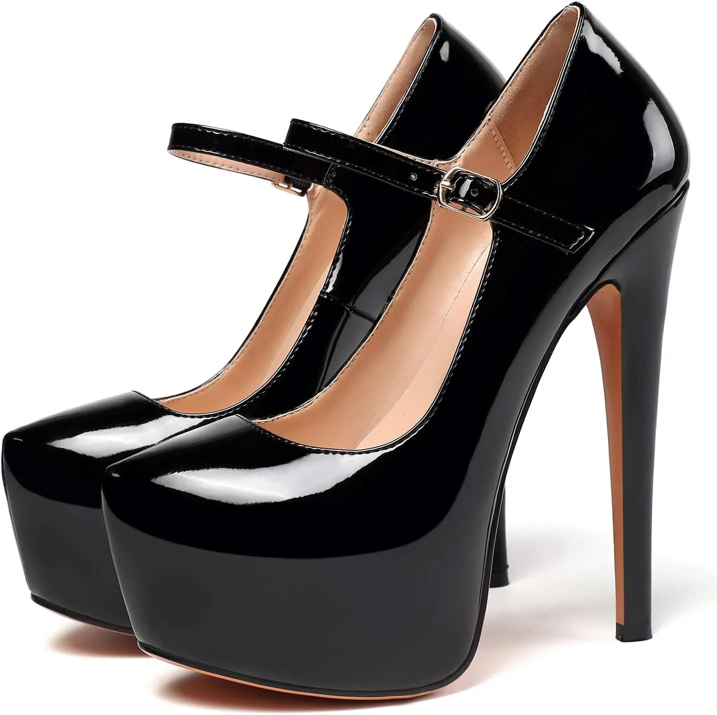 Eldof Women's Stiletto High Heels Platform Mary Jane Pumps Round Closed Toe Ankle Straps Party Dress Shoes 6 Inches