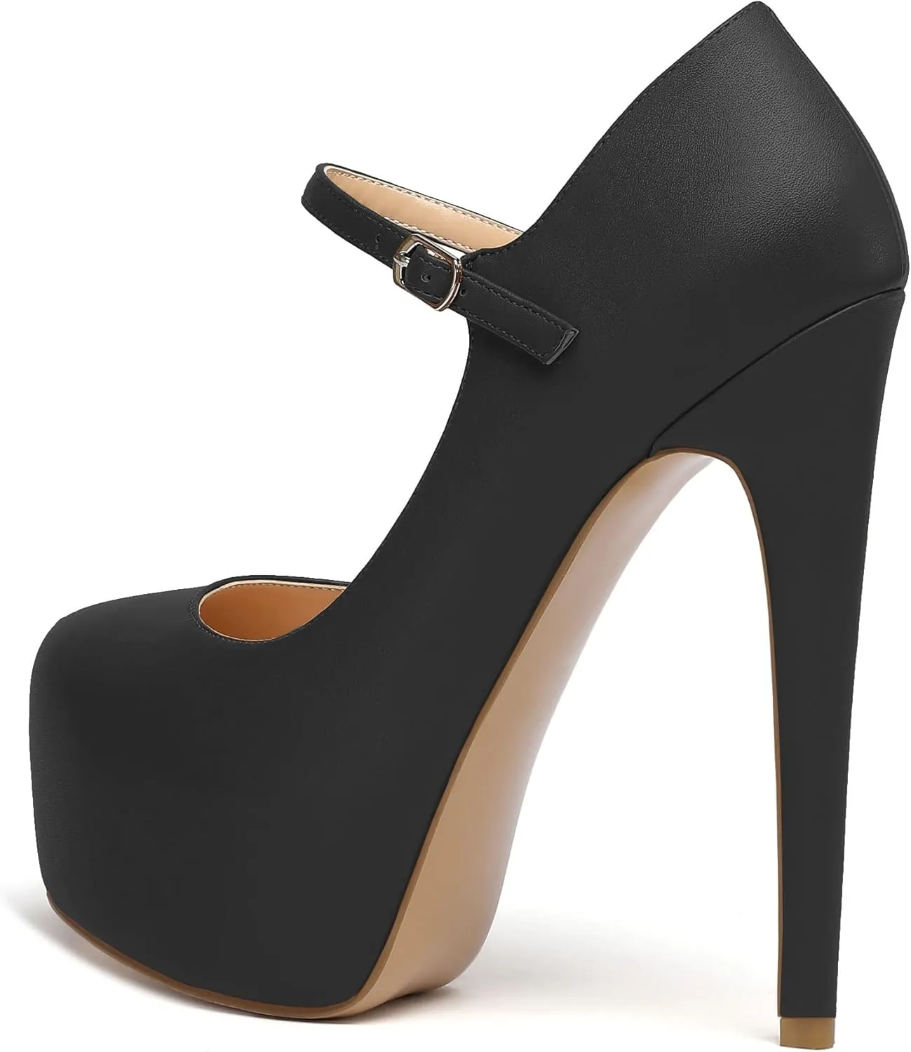 Eldof Women's Stiletto High Heels Platform Mary Jane Pumps Round Closed Toe Ankle Straps Party Dress Shoes 6 Inches