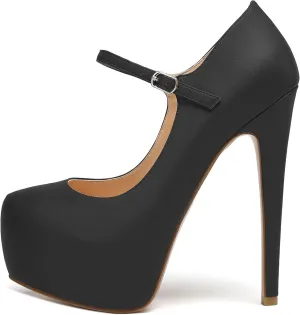 Eldof Women's Stiletto High Heels Platform Mary Jane Pumps Round Closed Toe Ankle Straps Party Dress Shoes 6 Inches