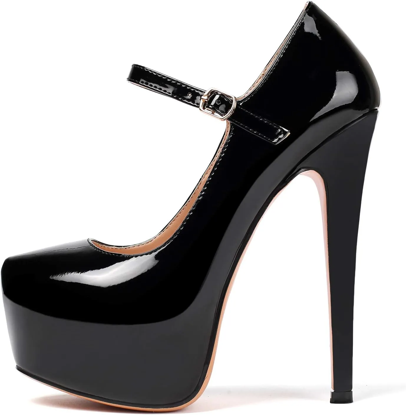 Eldof Women's Stiletto High Heels Platform Mary Jane Pumps Round Closed Toe Ankle Straps Party Dress Shoes 6 Inches
