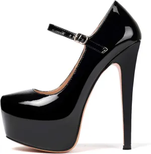 Eldof Women's Stiletto High Heels Platform Mary Jane Pumps Round Closed Toe Ankle Straps Party Dress Shoes 6 Inches