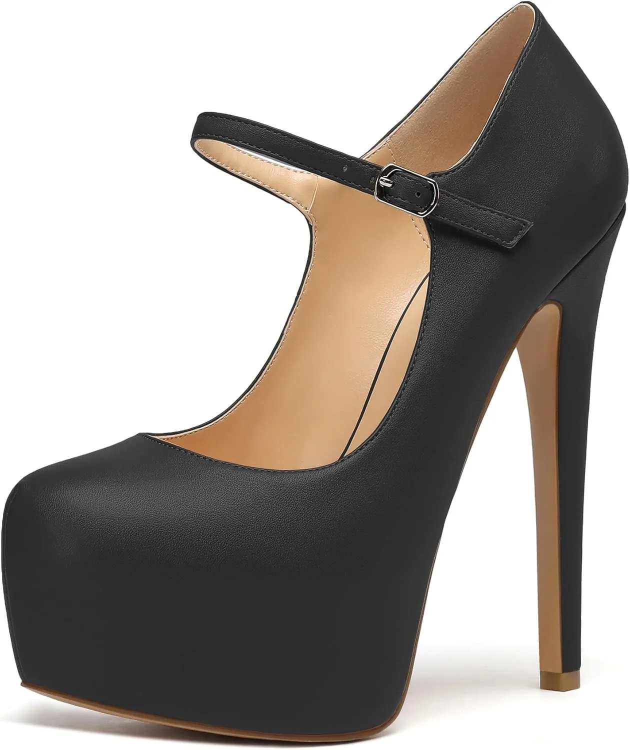 Eldof Women's Stiletto High Heels Platform Mary Jane Pumps Round Closed Toe Ankle Straps Party Dress Shoes 6 Inches