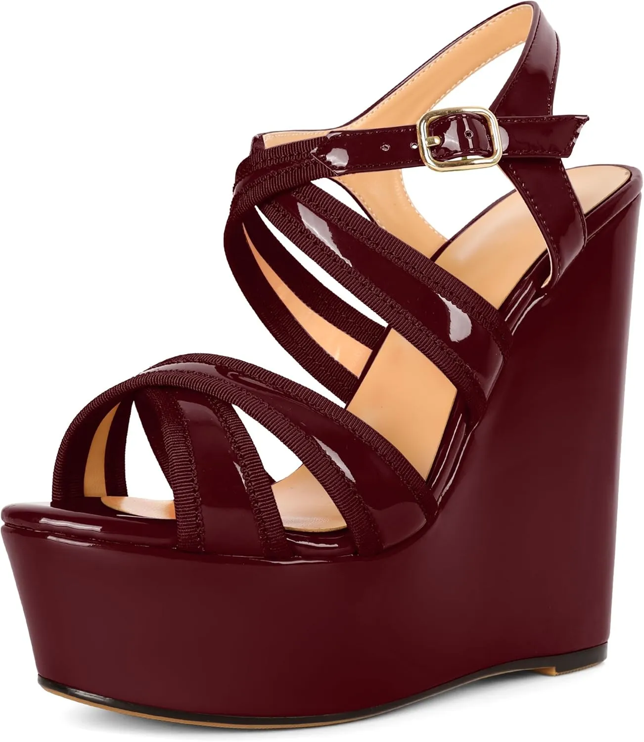 Eldof Women's Wedge Platform Sandals Open Toe Ankle Cross Strap High Heels 6 Inches Party Wedding