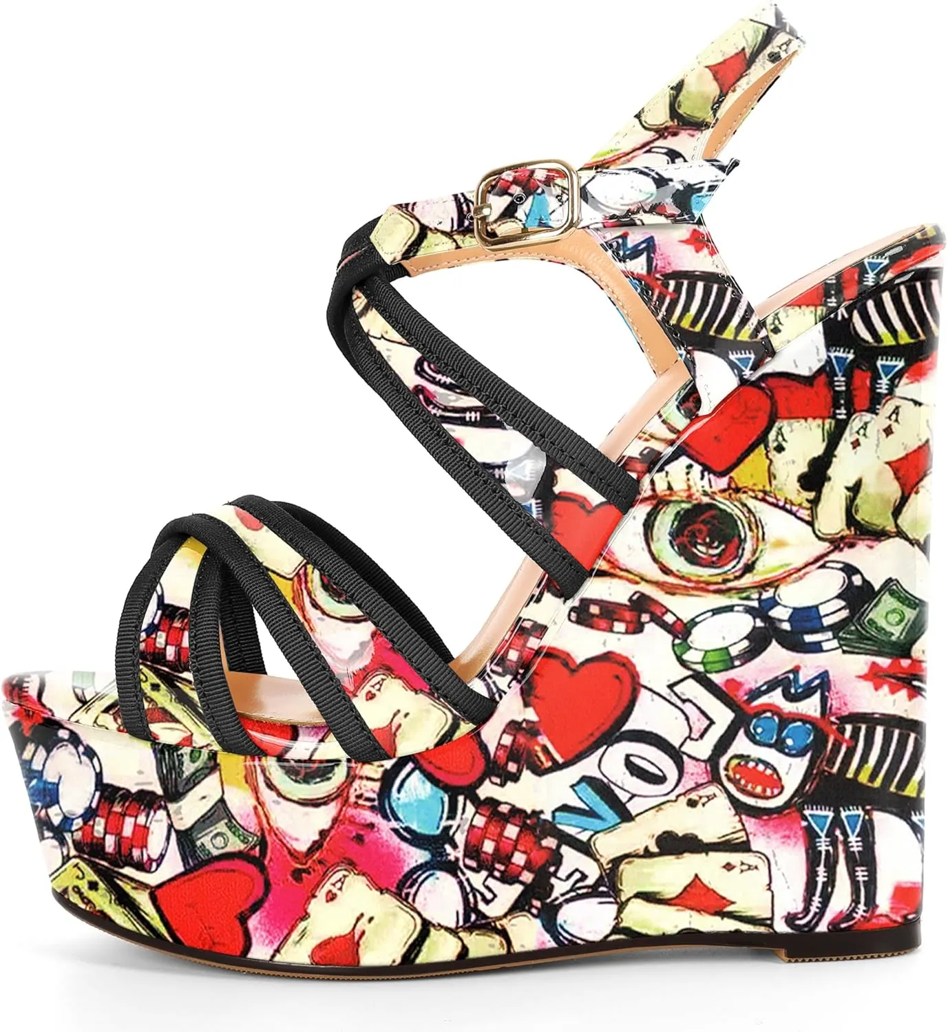Eldof Women's Wedge Platform Sandals Open Toe Ankle Cross Strap High Heels 6 Inches Party Wedding