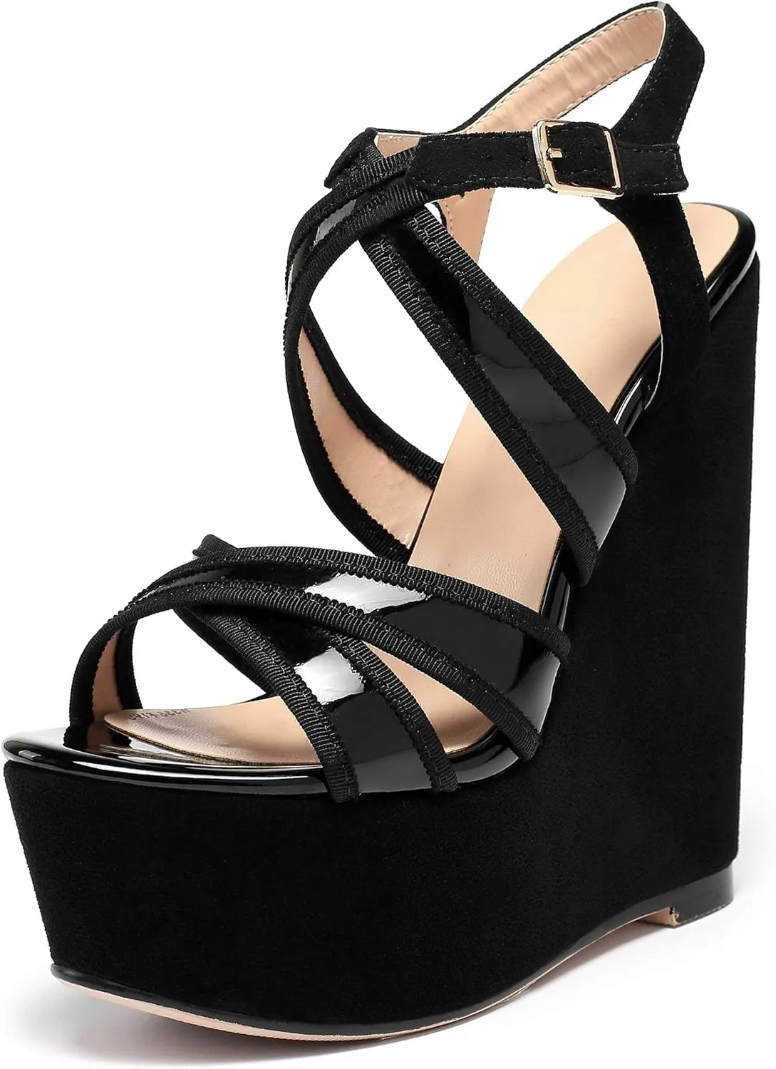 Eldof Women's Wedge Platform Sandals Open Toe Ankle Cross Strap High Heels 6 Inches Party Wedding
