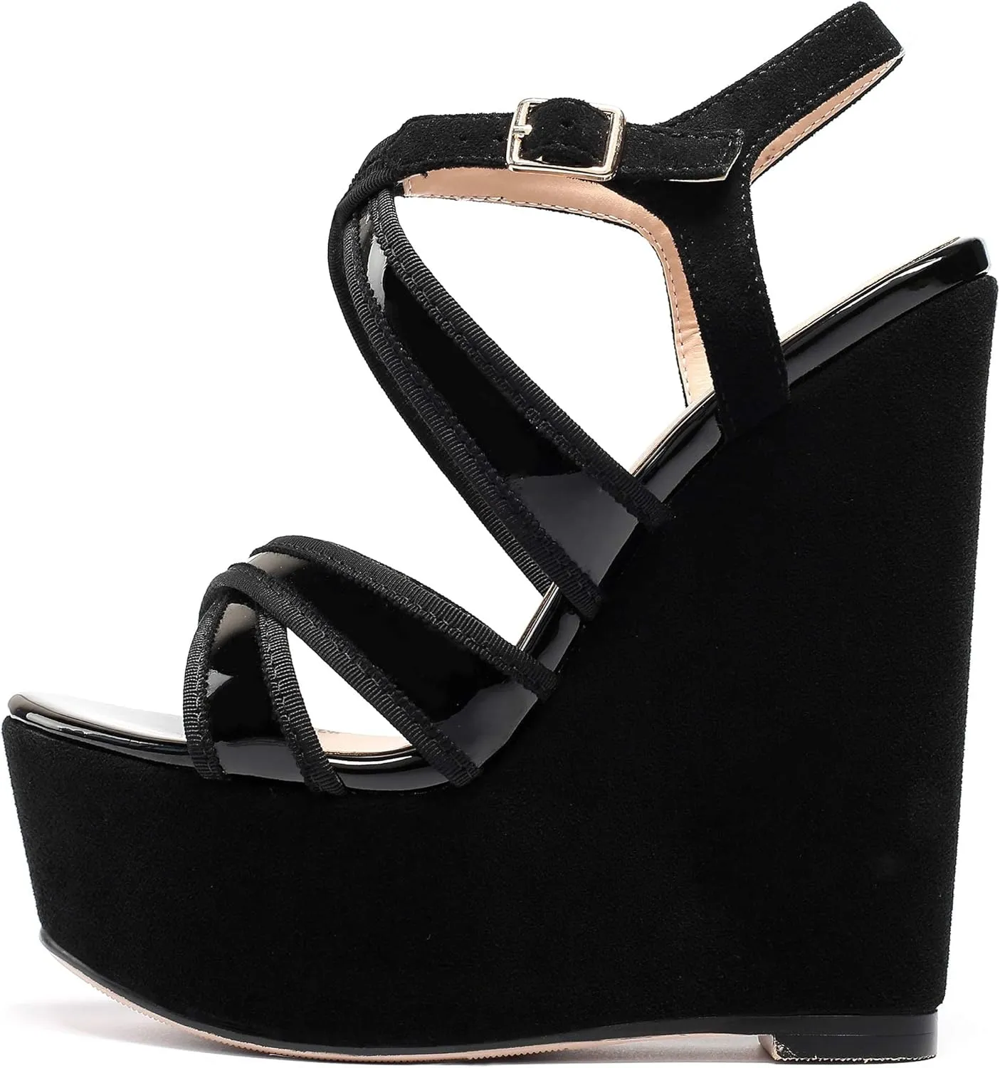 Eldof Women's Wedge Platform Sandals Open Toe Ankle Cross Strap High Heels 6 Inches Party Wedding