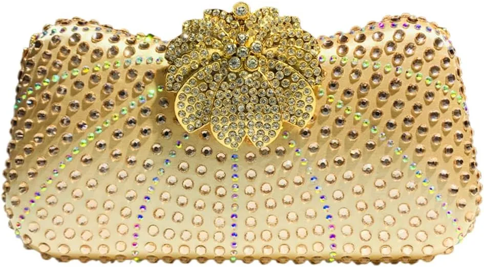 Elegant Ladies Diamond Evening Clutch Floral Handbag Crystal Shoulder Bag Sparkly Women Purse for Cocktail Party Prom
