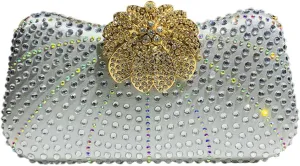 Elegant Ladies Diamond Evening Clutch Floral Handbag Crystal Shoulder Bag Sparkly Women Purse for Cocktail Party Prom