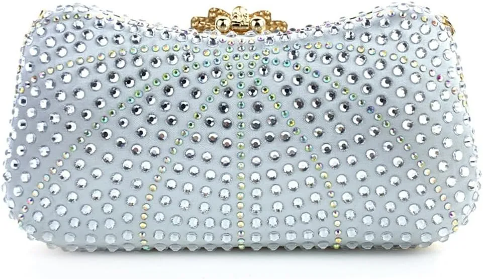 Elegant Ladies Diamond Evening Clutch Floral Handbag Crystal Shoulder Bag Sparkly Women Purse for Cocktail Party Prom
