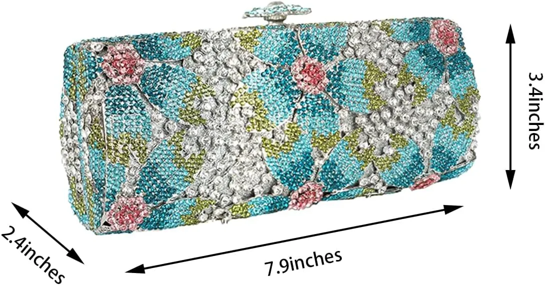 Elegant Ladies Floral Clutch Rhinestone Bag Flower Evening Bag Crystal Purse Bridal Handbag for Party Prom Cocktail