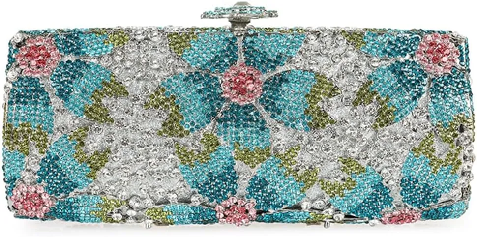 Elegant Ladies Floral Clutch Rhinestone Bag Flower Evening Bag Crystal Purse Bridal Handbag for Party Prom Cocktail