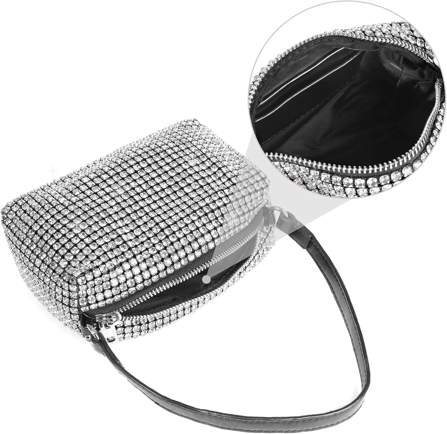 Elegant Rhinestone Evening Bag for Women - Sparkling Silver Crossbody Purse with Detachable Chain Strap