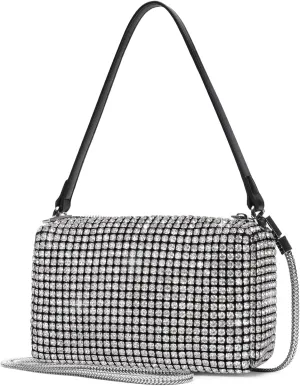 Elegant Rhinestone Evening Bag for Women - Sparkling Silver Crossbody Purse with Detachable Chain Strap