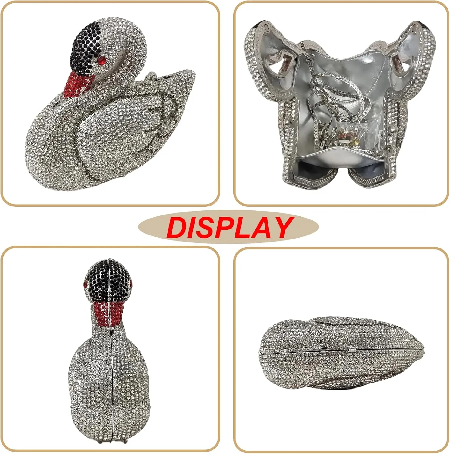 Elegant Swan Evening Purse Animal Crystal Clutch Women Minaudiere Handbag Party Luxury Rhinestone Bag