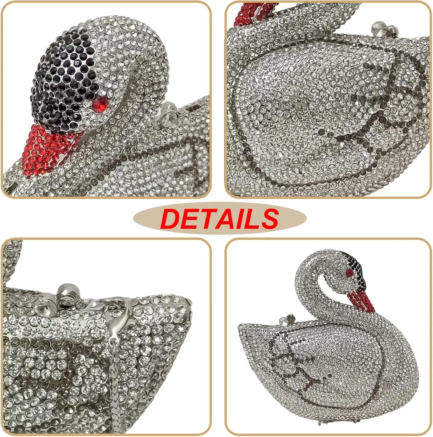 Elegant Swan Evening Purse Animal Crystal Clutch Women Minaudiere Handbag Party Luxury Rhinestone Bag
