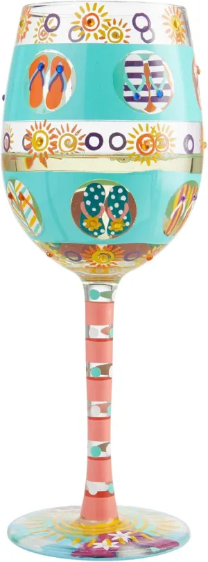 Enesco 6004759 Designs by Lolita Flip Flop Days Artisan Hand-Painted Wine Glass, 15 Ounce, Multicolor