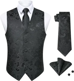 Enlision Suit Vest for Men Formal Paisley Mens Vests Dress Tie and Pocket Square Cufflinks Set Waistcoat Wedding Business