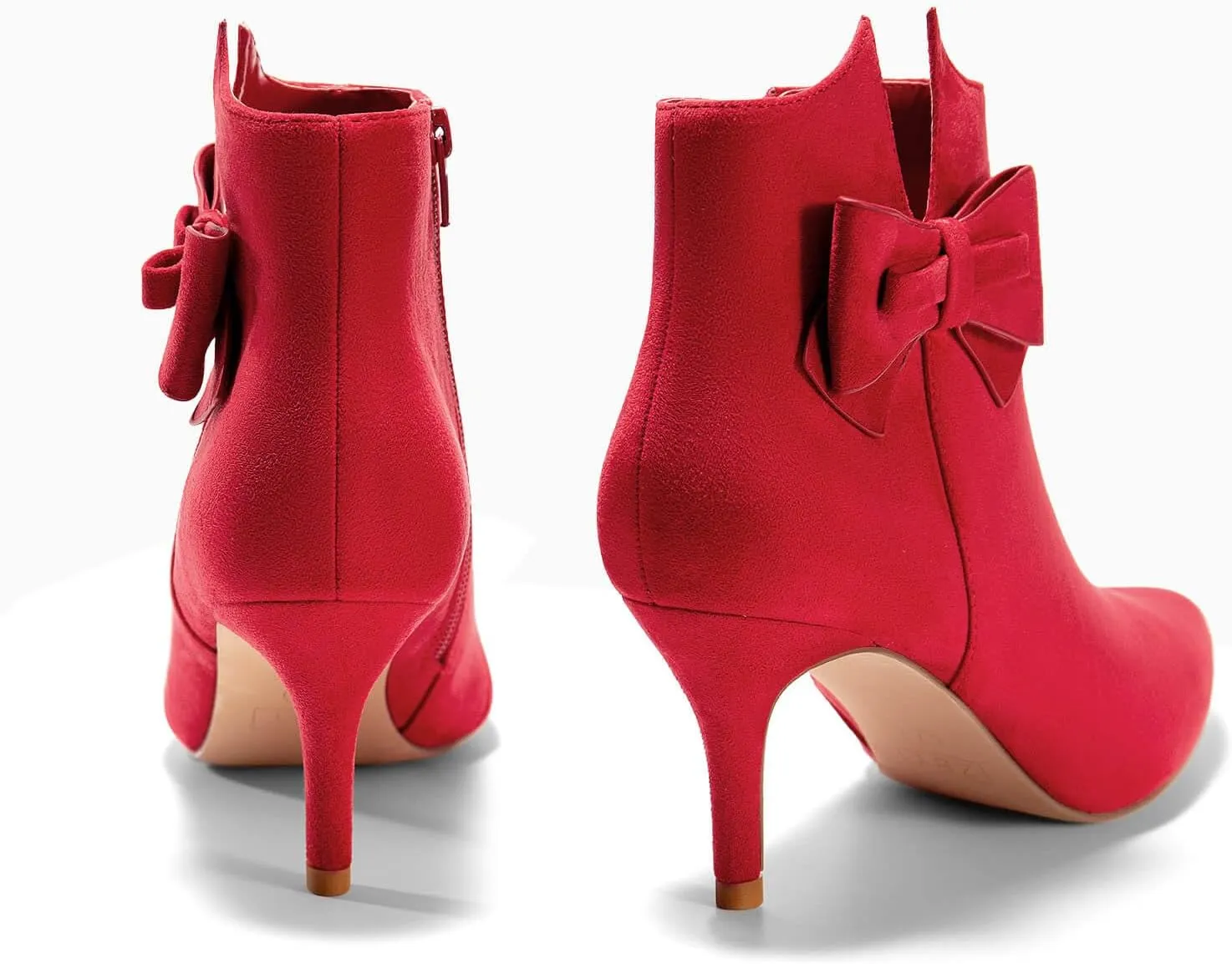 Ermonn Womens Pointed Toe Ankle Boots Stiletto Heels Side Zipper Bow Faux Suede Booties Wedding Dress Shoes