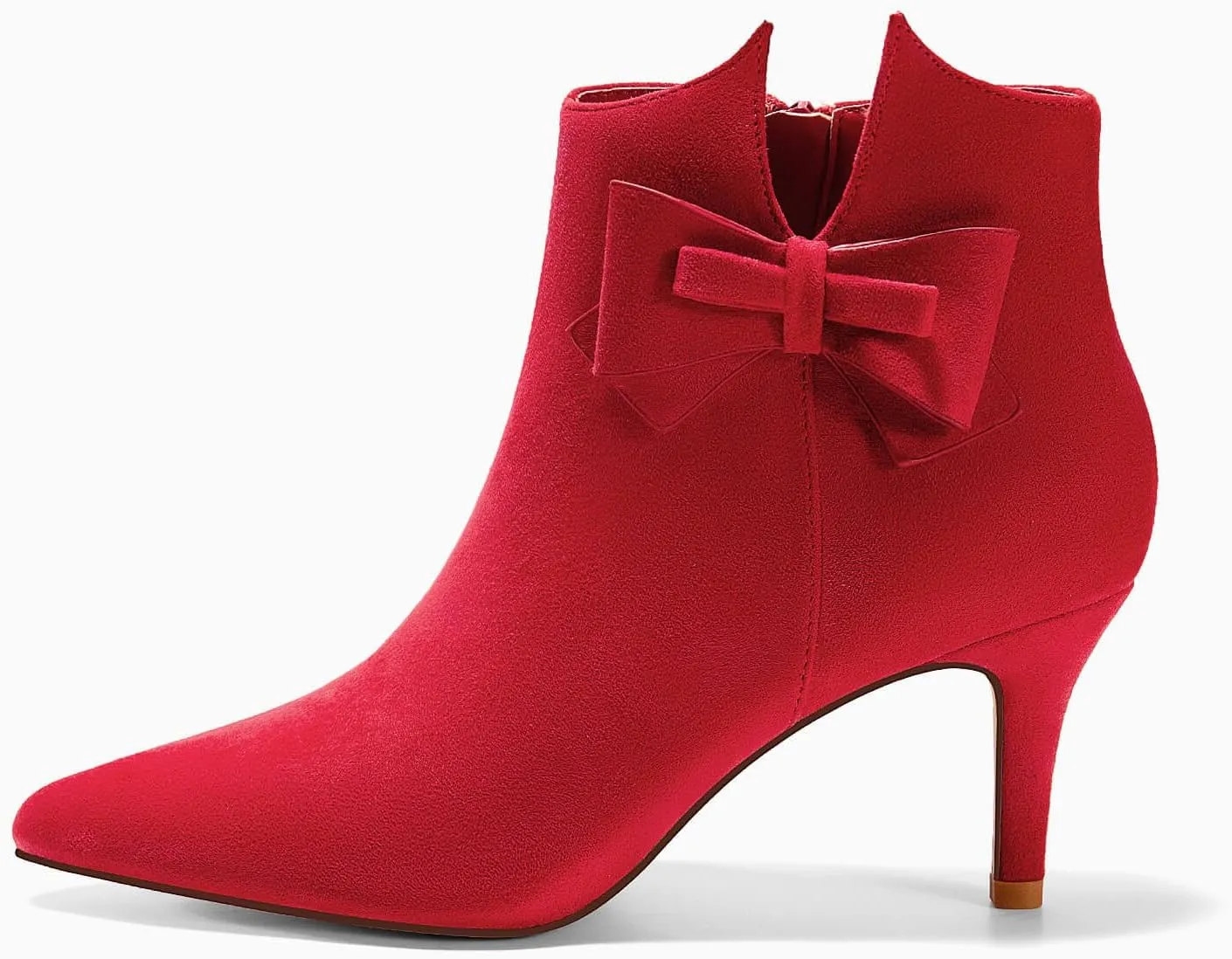 Ermonn Womens Pointed Toe Ankle Boots Stiletto Heels Side Zipper Bow Faux Suede Booties Wedding Dress Shoes