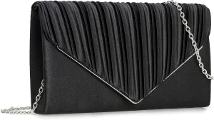 Evening Bag Elegant Women Party Handbag Pleated Satin Clutch for Wedding/Prom/Formal Events