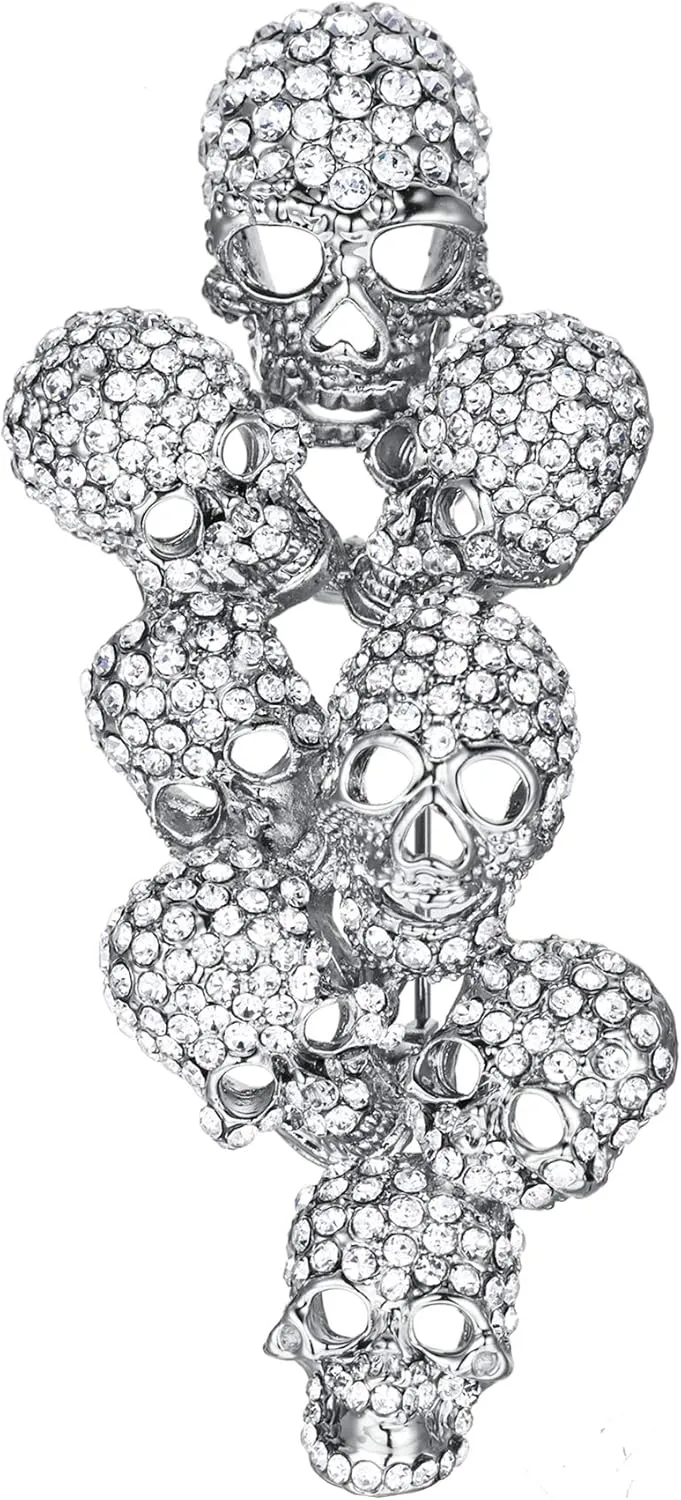 EVER FAITH Austrian Crystal Halloween Gorgeous 8 Skeleton Head Cluster Brooch