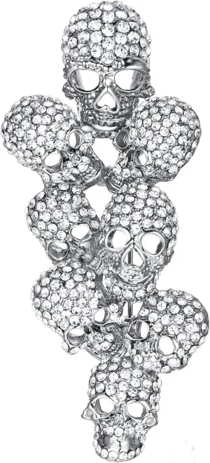 EVER FAITH Austrian Crystal Halloween Gorgeous 8 Skeleton Head Cluster Brooch