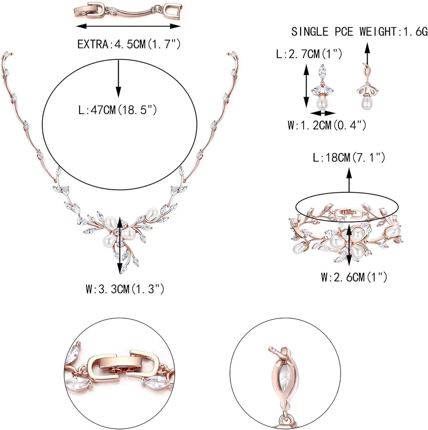 EVER FAITH Marquise CZ Simulated Pearl Bridal Flower Leaf Filigree Necklace Earrings Bracelet Set