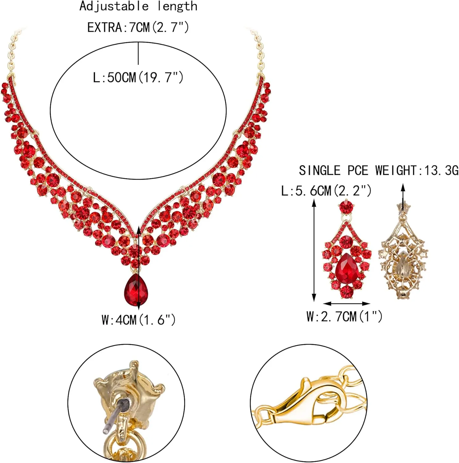 EVER FAITH Wedding Jewelry for Bride Austrian Crystal Elegant V-Shaped Teardrop Bridal Prom Statement Necklace Earrings Set for Women