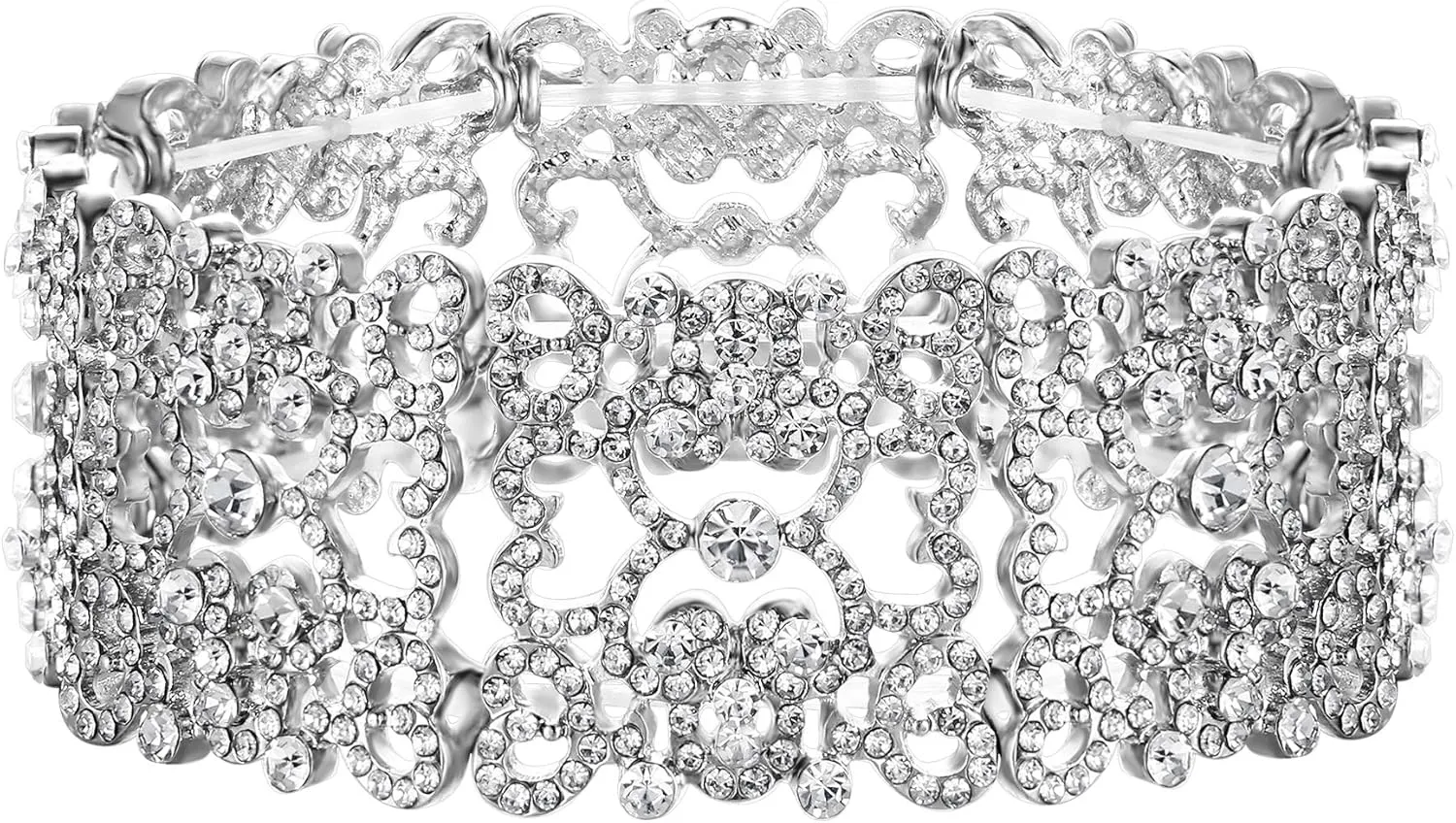 EVER FAITH Women's Austrian Crystal Bride Heart Art Deco Elastic Stretch Bracelet Clear