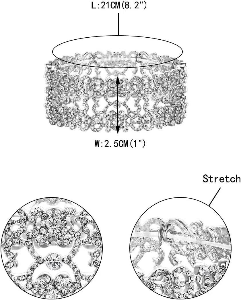 EVER FAITH Women's Austrian Crystal Bride Heart Art Deco Elastic Stretch Bracelet Clear