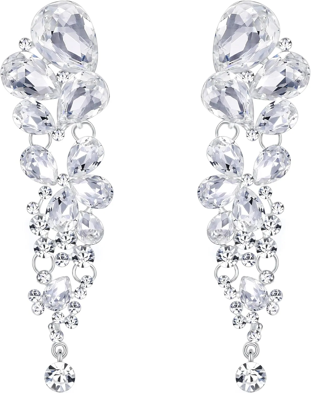 EVER FAITH Women's Austrian Crystal Gorgeous Tear Drops Wedding Dangle Clip-on Earrings