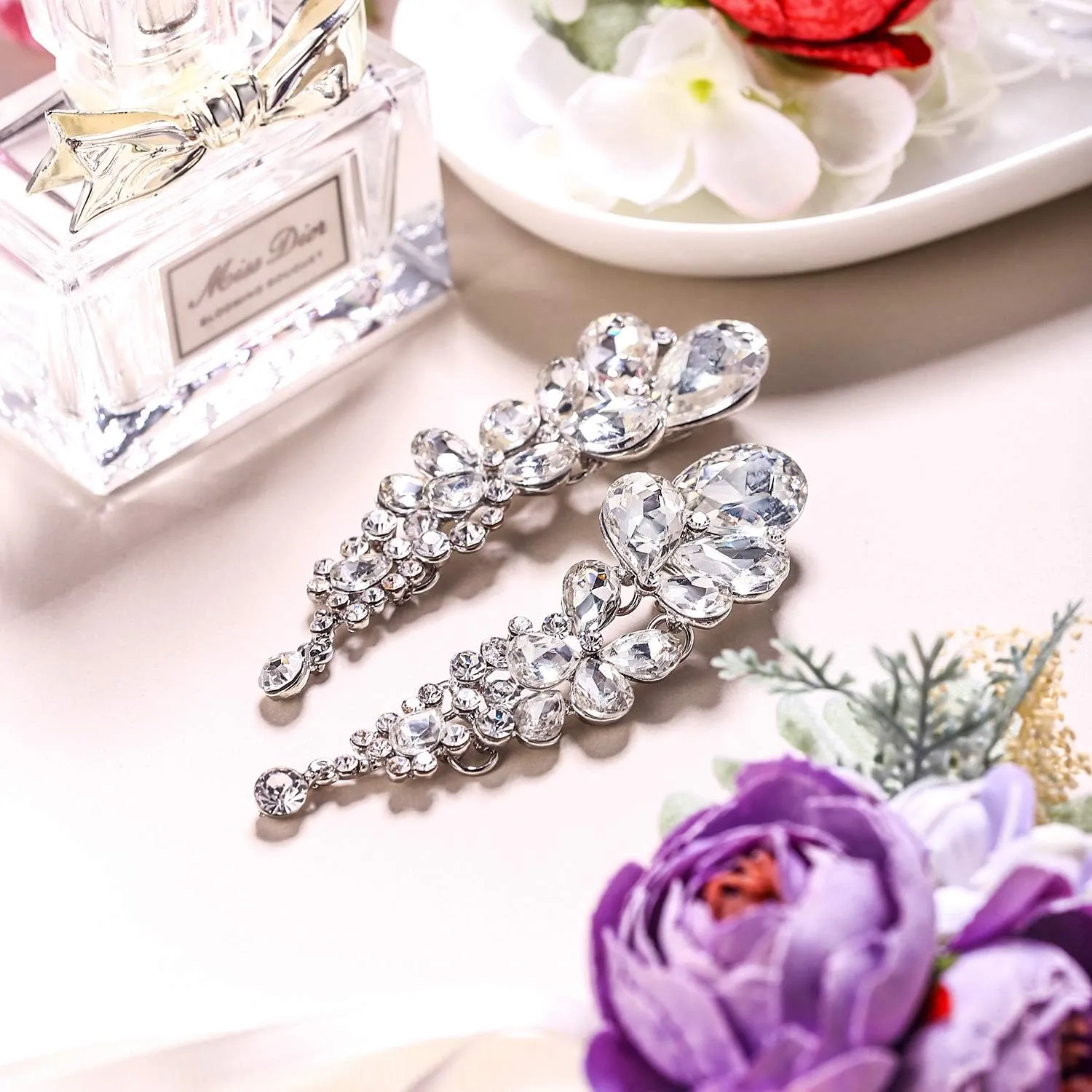 EVER FAITH Women's Austrian Crystal Gorgeous Tear Drops Wedding Dangle Clip-on Earrings
