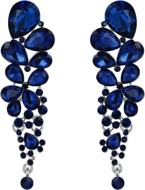 EVER FAITH Women's Austrian Crystal Gorgeous Tear Drops Wedding Dangle Clip-on Earrings